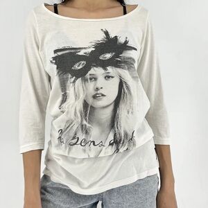 MAISON SCOTCH Women's White Printed 3/4 Sleeve NWT Vintage